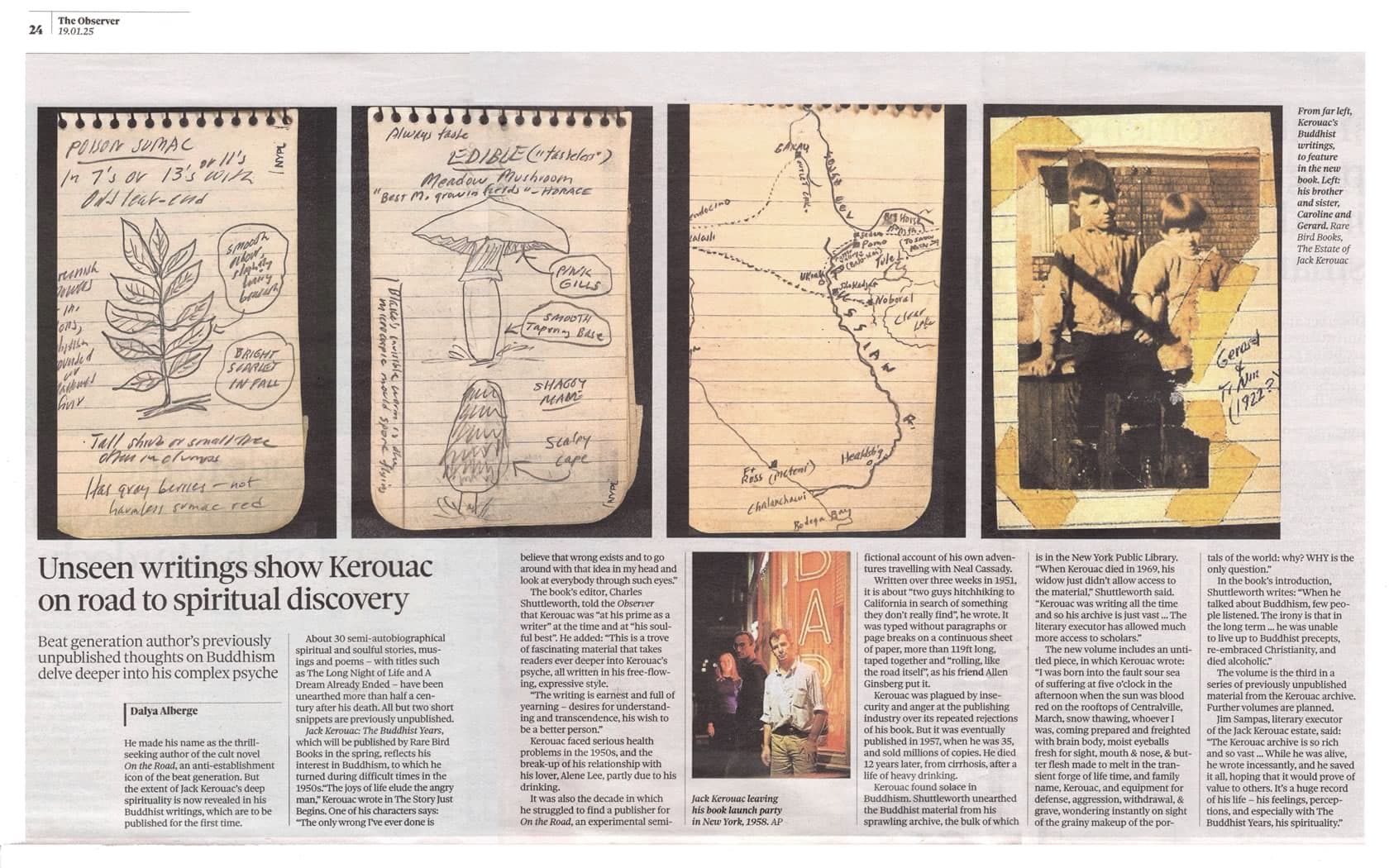 Unseen writings show Kerouac on the road to spiritual discovery, Observer article scan